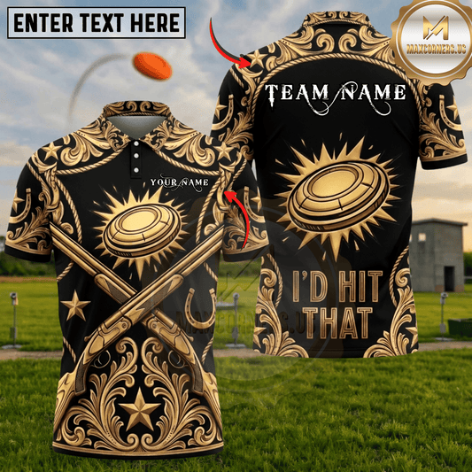 Maxcorners Golden Western Id Hit That Crossed Shotguns Trap Shooting Multicolor Options Personalized Name, Team Name 3D Shirt (3 Colors)