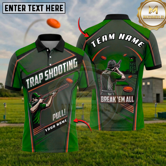 Maxcorners Camo Green Cracked Clay Target Shotgun Trap Shooting Multicolor Options Personalized Name, Team Name 3D Shirt (6 Colors)