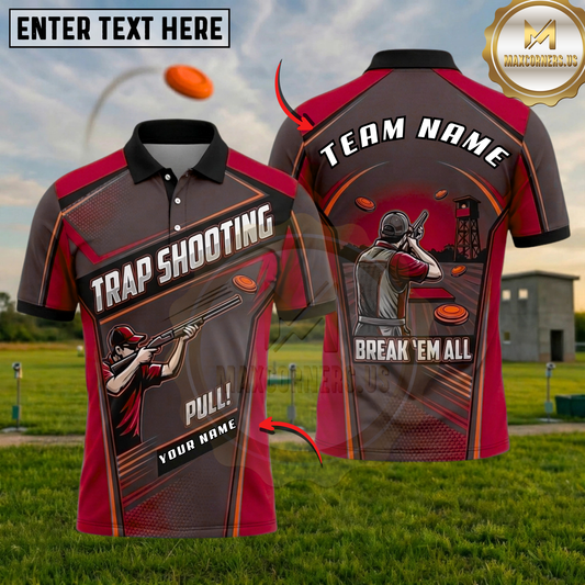 Maxcorners Camo Green Cracked Clay Target Shotgun Trap Shooting Multicolor Options Personalized Name, Team Name 3D Shirt (6 Colors)