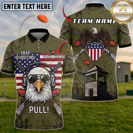 Maxcorners Black Skull Crossbones Pull Shotgun Trap Shooting Multicolor Options Personalized Name, Team Name 3D Shirt (5 Colors)