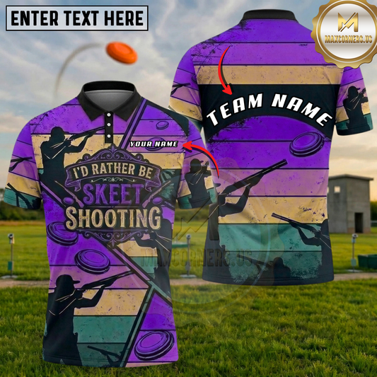 Maxcorners I'd Rather Be Skeet Shooting Retro Sunset Silhouette Multicolor Options Personalized Name, Team Name 3D Shirt (5 Colors)