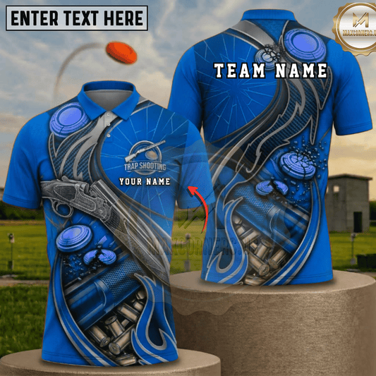 Maxcorners Trap Shooting Red Silver Engraved Shotgun Shattered Clay Fire Personalized Polo Shirt