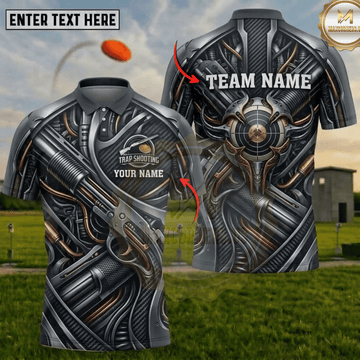 Maxcorners Trap Shooting Black Carbon Mechanical Shotgun Target Crosshair Personalized Polo Shirt