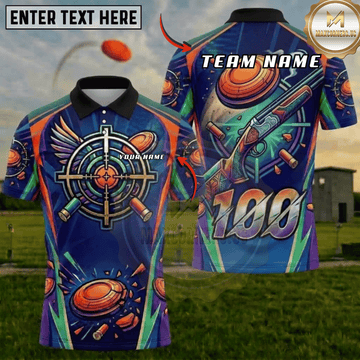 Maxcorners Trap Shooting Blue Orange Wings Crosshair Target 100 Score Personalized Polo Shirt
