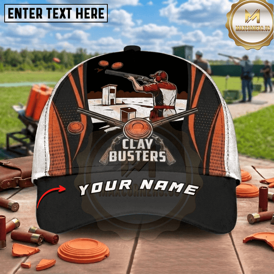 (7 Colors) Maxcorners Clay Busters Crossed Shotguns Skeet Shooter Tower Trap Shooting Multicolor Options Personalized Name, Team Name 3D Cap