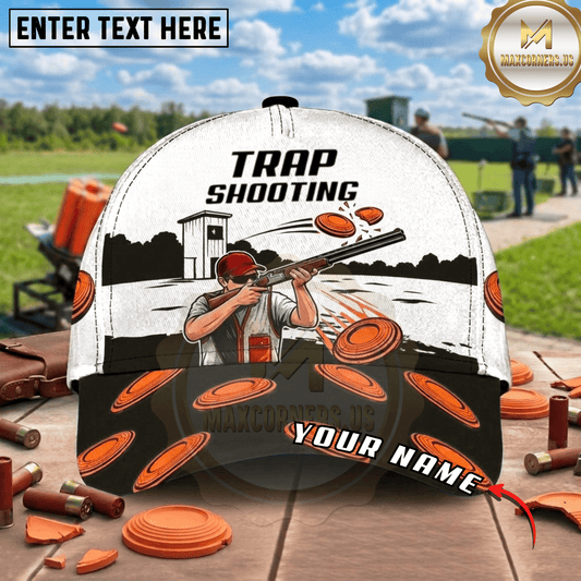(7 Colors) Maxcorners Trap Shooting Shooter Orange Clay Targets Action Multicolor Options Personalized Name, Team Name 3D Cap