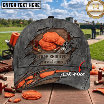 Maxcorners Gray Trap Shooter The Clay Hunter Ripped Metal Stacked Clay Trap Shooting Multicolor Options Personalized Name 3D Cap