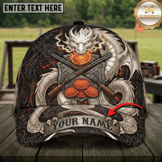 (8 Colors) Maxcorners Mystic Dragon Shield Crossed Shotguns Glowing Clay Trap Shooting Multicolor Options Personalized Name 3D Cap