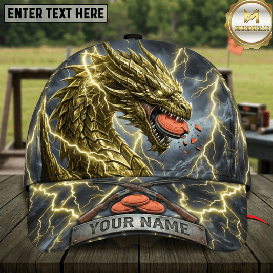 (8 Colors) Maxcorners Thunder Dragon Biting Clay Lightning Crossed Shotguns Trap Shooting Multicolor Options Personalized Name 3D Cap