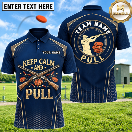 Maxcorners Keep Calm And PULL Crossed Shotguns Clay Stack Vintage Trap Shooting Multicolor Options Personalized Name, Team Name 3D Shirt (6 Colors)