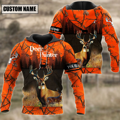 Maxcorners Customized Name Orange Deer Hunting 3D Shirt