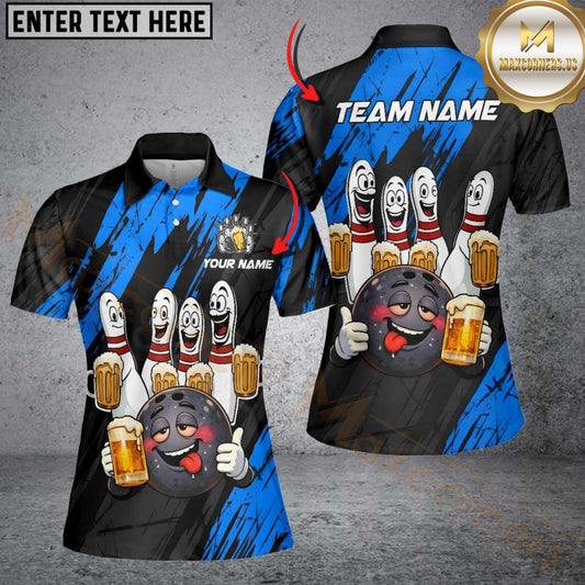 Maxcorners Bowling & Pins Funny Beer Drunk Gang Customized Name, Team Name 3D Shirt For Women