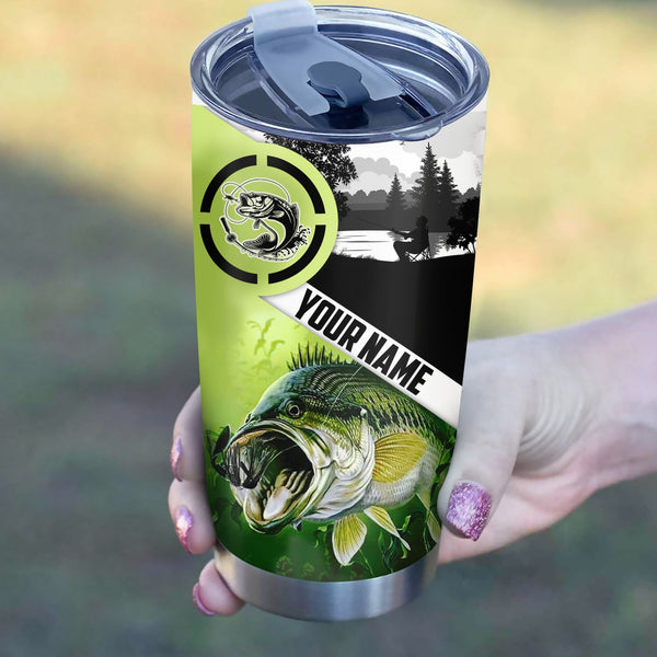 Maxcorners Largemouth Bass Fishing Tumbler Fish On green Camo Customize Name