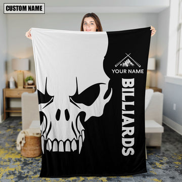 Maxcorners Personalized Billiard Black & White Skull Blanket