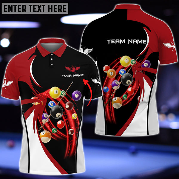 Maxcorners Red Black Billiard Customized Name, Team Name 3D Shirt