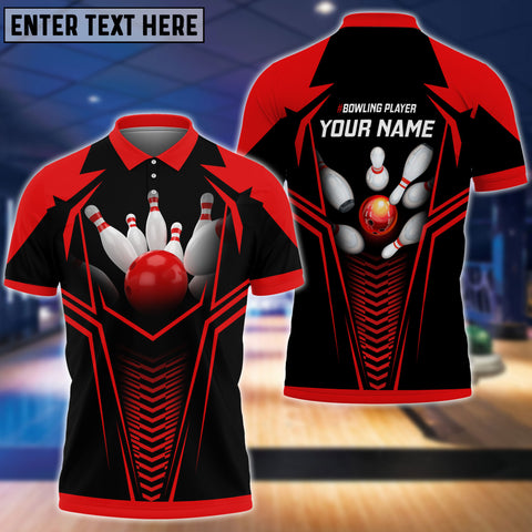 Maxcorners Red Bowling Ball Crashing The Pins Personalized Name 3D Shirt