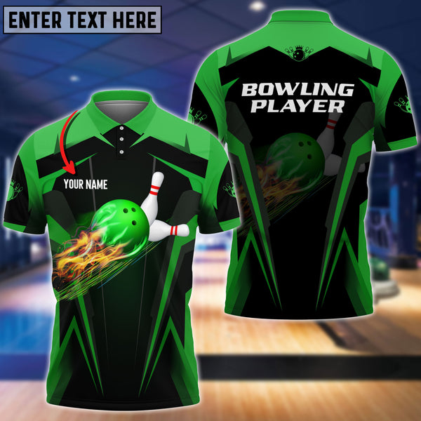 Maxcorners The Green Bowling Ballin Flames Breaks White Skittles Personalized Name 3D Shirt