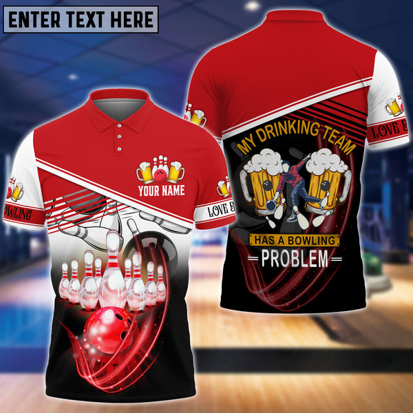 Maxcorners Drinking Team Red Bowling Ball Crashing Into Pins Personalized Name 3D Shirt