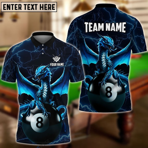 Maxcorners Billiards Dragon Ball 8 Thunder Lightning Multicolor Options Personalized Name And Team Name 3D Polo (4 Colors)