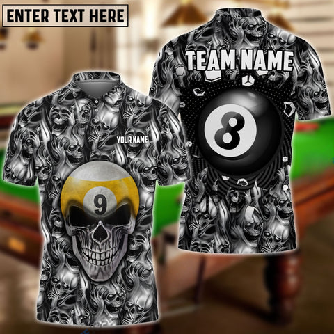 Maxcorners Billiards Skull 8&9 Ball Customized Name, Team Name Unisex Shirt