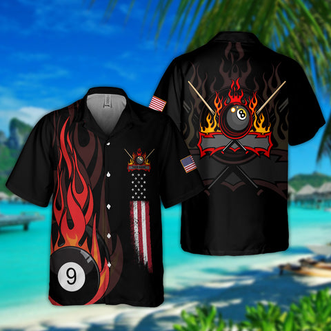 Maxcorners Flame Billiard Pool Personalized Name Hawaiian Shirt