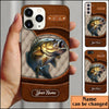 Maxcorners Bass Fish Heart Leather Pattern Personalized Name Phone Case LM1812