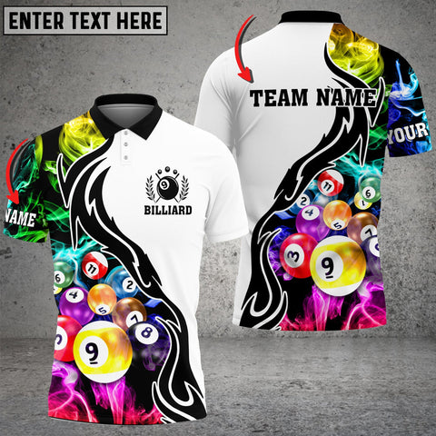 Maxcorners Billiard 9 Ball Multicolor Smoke Pattern Customized Name 3D Shirt