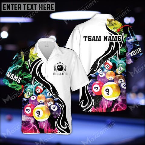 Maxcorners Billiard 9 Ball Multicolor Smoke Pattern Personalized Name Hawaiian Shirt