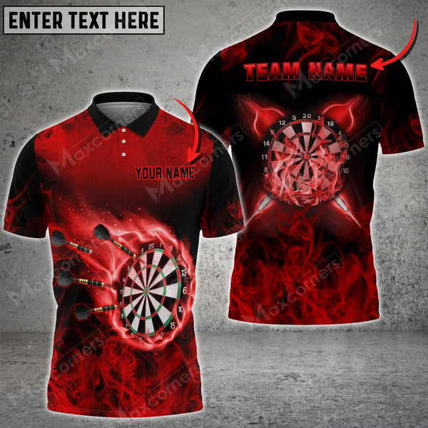 Maxcorners Darts Flaming Smoke Pattern Multicolor Option Customized Name, Team Name 3D Shirt (4 Colors)