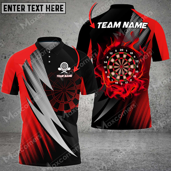 Maxcorners Flaming Darts Multicolor Option Customized Name, Team Name 3D Shirt (4 Colors)