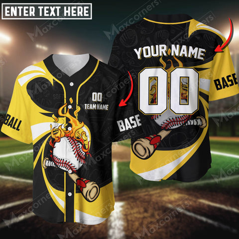 Maxcorners Baseball Jersey Flaming Custom 3D Shirt