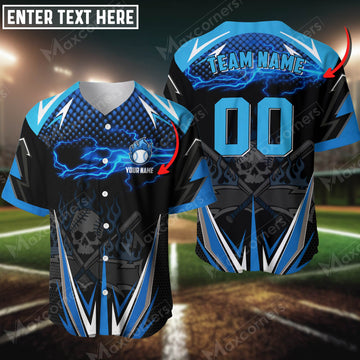 Maxcorners Baseball Jersey Skull Thunder Lights Custom 3D Shirt (Multicolor)