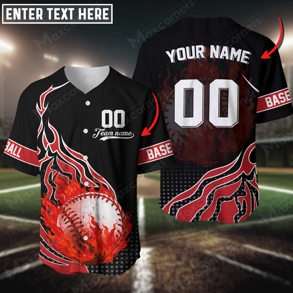 Maxcorners Baseball Jersey Flaming Pattern Custom 3D Shirt (Multicolor)