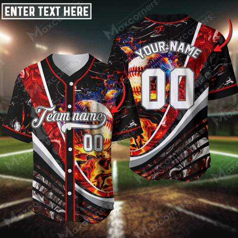 Maxcorners Baseball Jersey Flaming Magma Custom 3D Shirt