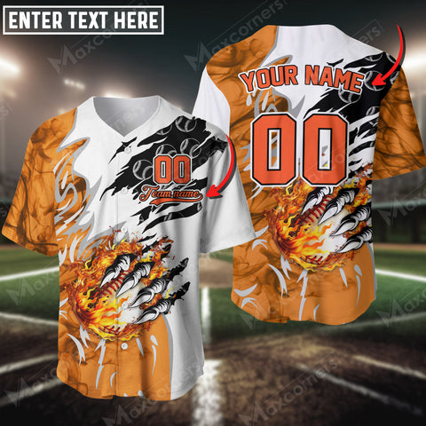 Maxcorners Baseball Jersey Flame Monster Hand Premium Custom 3D Shirt