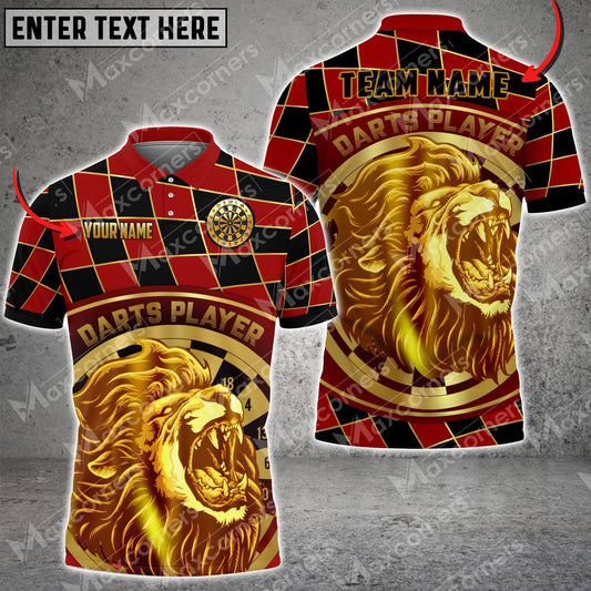 Maxcorners Darts Gold Lion Caro Pattern Multicolor Option Customized Name, Team Name 3D Shirt (4 Colors)