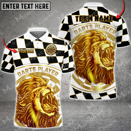 Maxcorners Darts Gold Lion Caro Pattern Multicolor Option Customized Name, Team Name 3D Shirt (4 Colors)