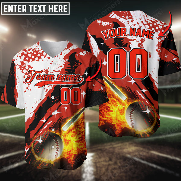 Maxcorners Baseball Jersey Black Red Paint Pattern Custom 3D Shirt