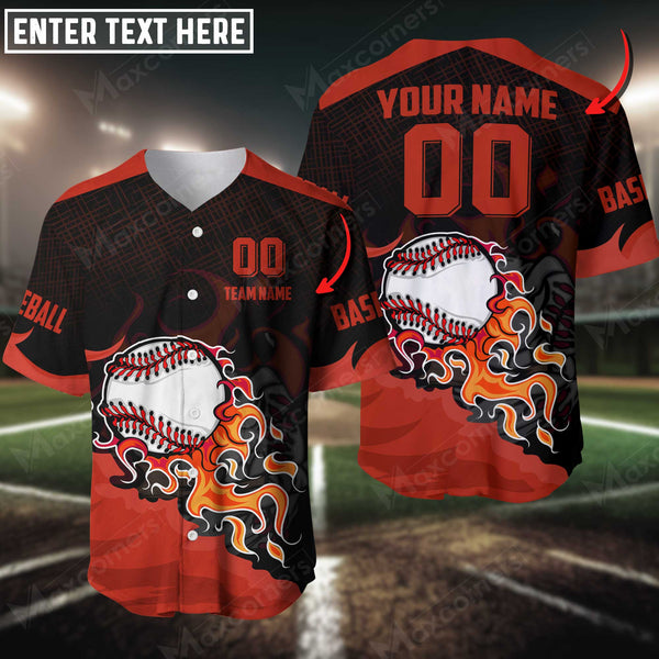 Maxcorners Baseball Jersey Flaming Pattern Custom 3D Shirt (Multicolor)