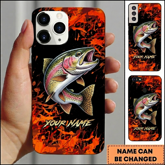 Maxcorners Bold Orange Splash Fish Art Custom Name Fishing Phone Case