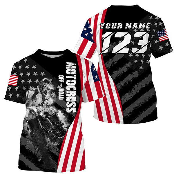 Custom dirt bike jersey UPF30+ Patriotic motocross off-road American flag extreme MX racing shirt