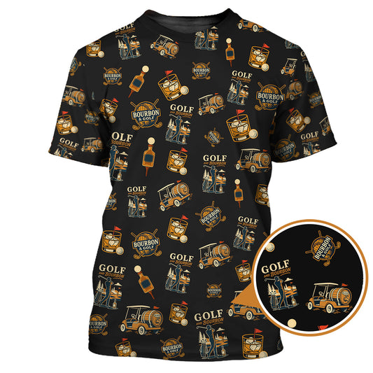 Maxcorners Funny Bourbon Pattern Polos, Golf and Bourbon Shirt for Men, Gift For Golfers