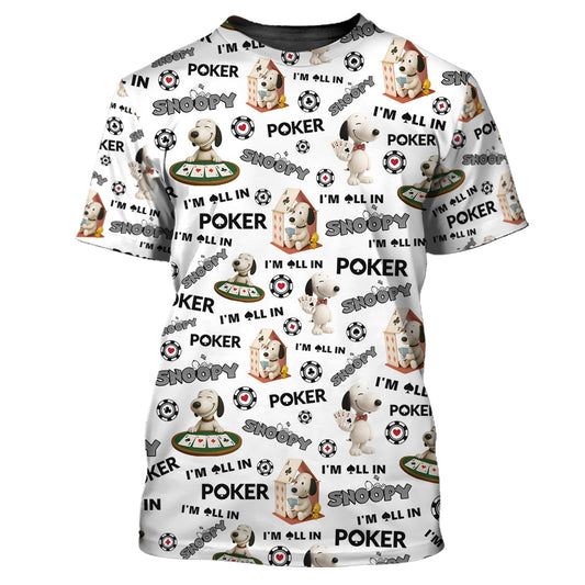 Maxcorners Snoopy Poker Shirt - Funny â€œIâ€™m All Inâ€ Dog Poker Shirt - Cartoon Gambling Tee for MenLM1009