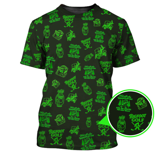 Maxcorners Bigfoot Golf Pattern Polos, Funny Golf Shirts, Golf Gift For Men, Crazy Golf Shirt For Golfers