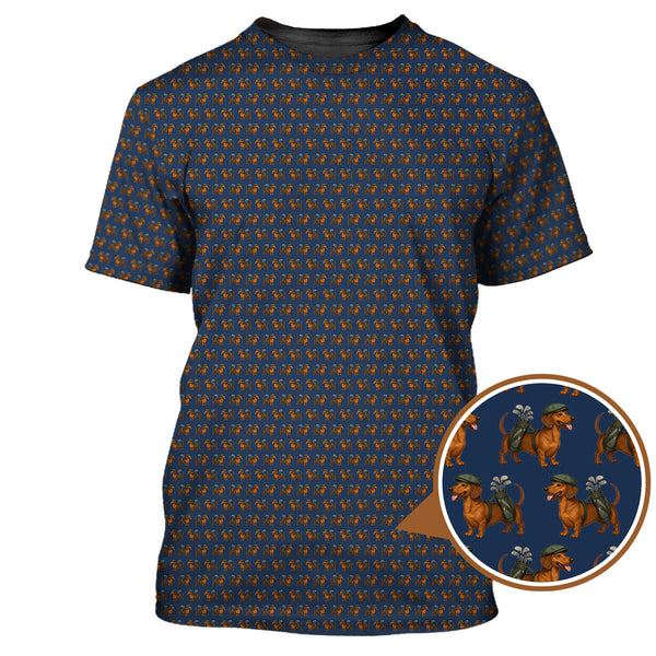 Maxcorners Dachshund Pattern Golf Polos, Crazy Dachshund Golf Shirt For Men, Funny Golf Shirt