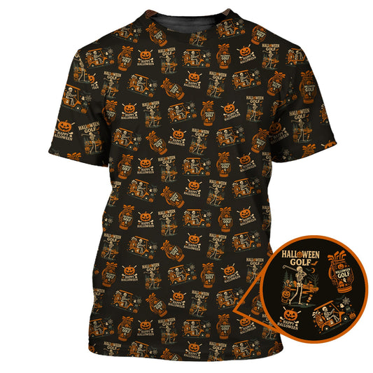 Skeleton Pattern Golf Shirts, Funny Golf Polos For Men, Halloween Golf Shirt For Golfers