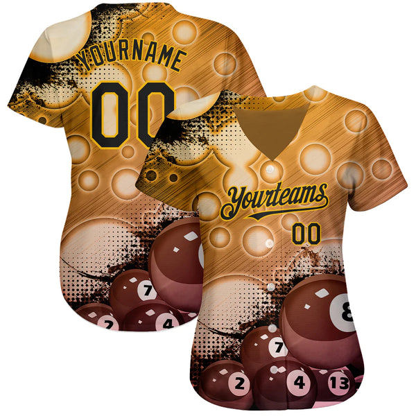Maxcorners Personalized Text And Number Billiard Chocolate 3D Pattern Baseball Jersey Shirt