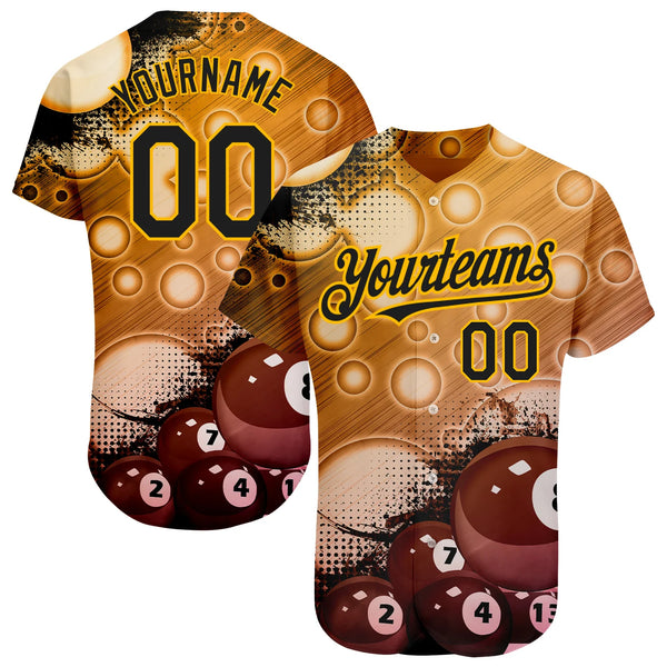 Maxcorners Personalized Text And Number Billiard Chocolate 3D Pattern Baseball Jersey Shirt