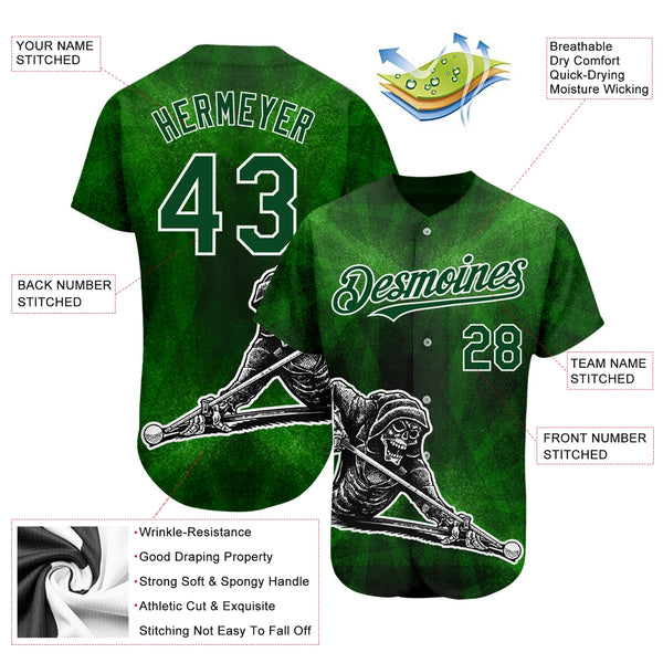 Maxcorners Personalized Text And Number Billiard Green Skull 3D Pattern Baseball Jersey Shirt