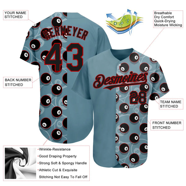 Maxcorners Personalized Text And Number Billiard Blue Gray 3D Pattern Baseball Jersey Shirt
